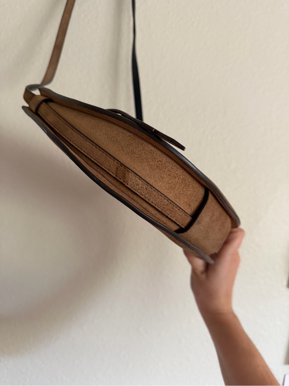 Tory Burch Piper Suede Saddle Bag Crossbody Brown - Picture 5 of 12
